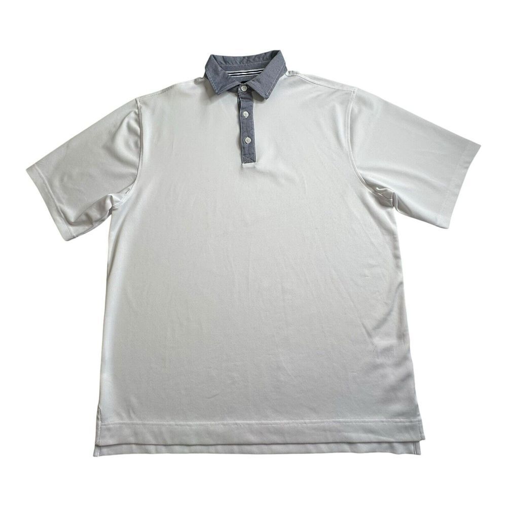 FootJoy Golf Polo Shirt Mens Large White Striped Collar Short Sleeve Performance